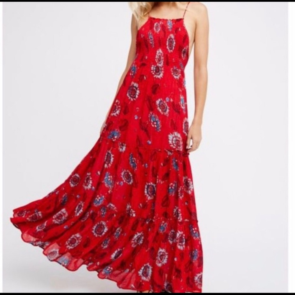 INTIMATELY FREE PEOPLE Red Floral Maxi Dress